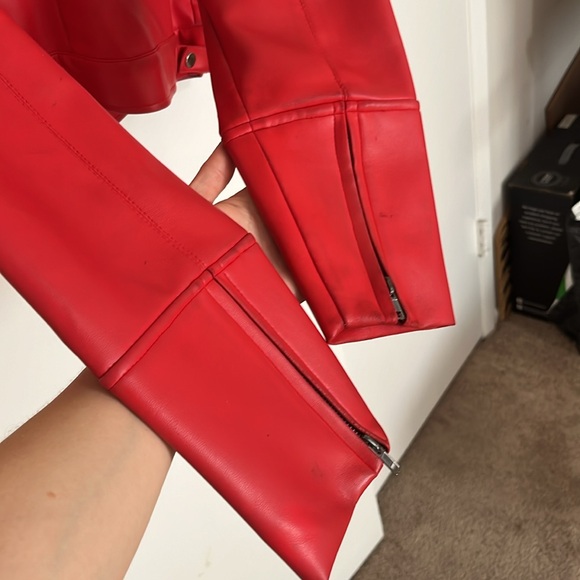 Vintage Y2K Red Vegan Leather Bomber Jacket - Picture 6 of 16